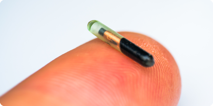 Microchip on tip of human finger