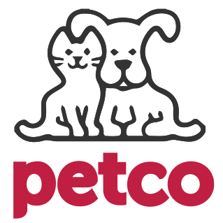 black and white petco logo with a dog and cat